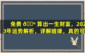 免费 🌺 算出一生财富，2023年运势解析，详解姻缘，真的可信吗